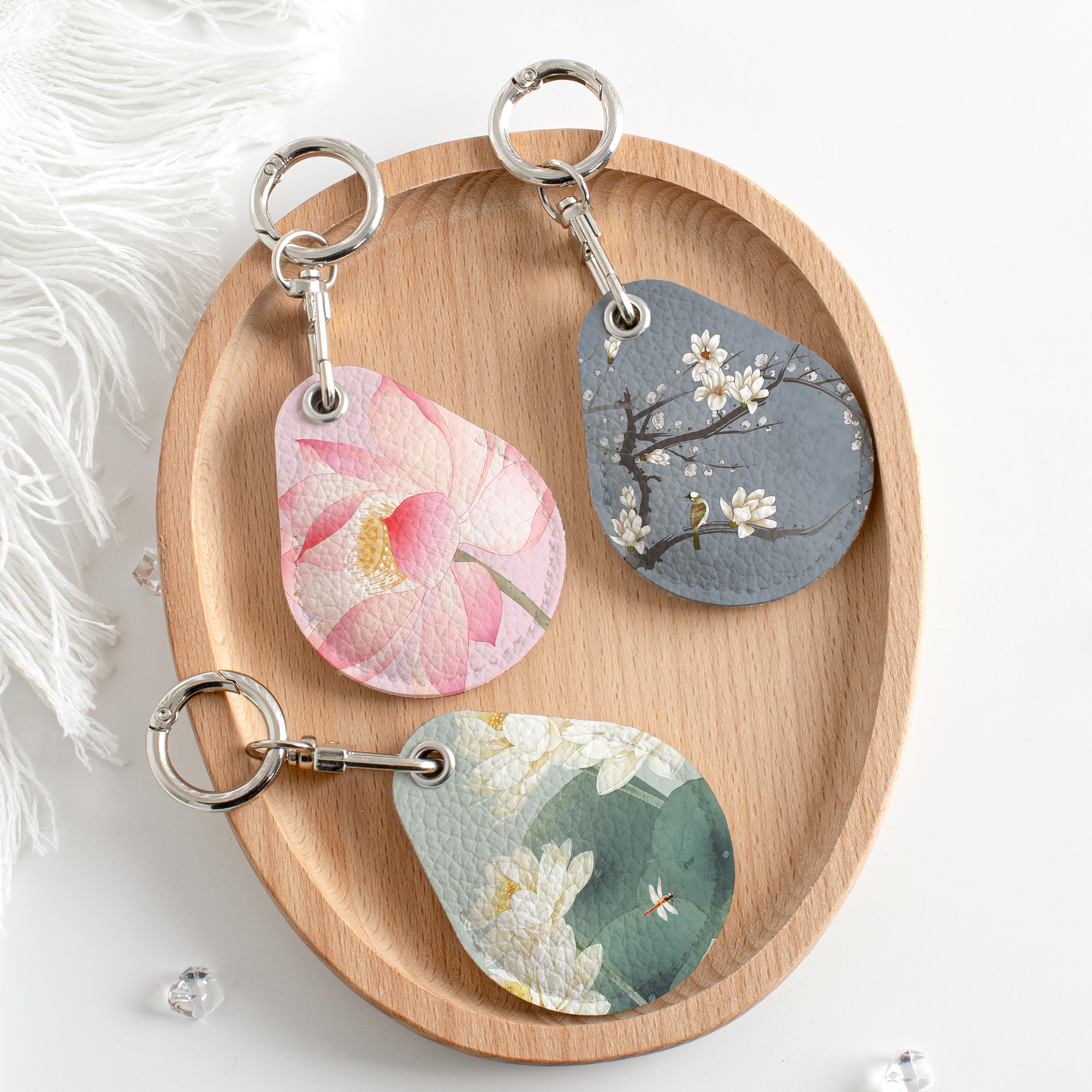 张大千荷花门禁卡套长方形水滴钥匙扣迷你感应小区公交电梯保护套