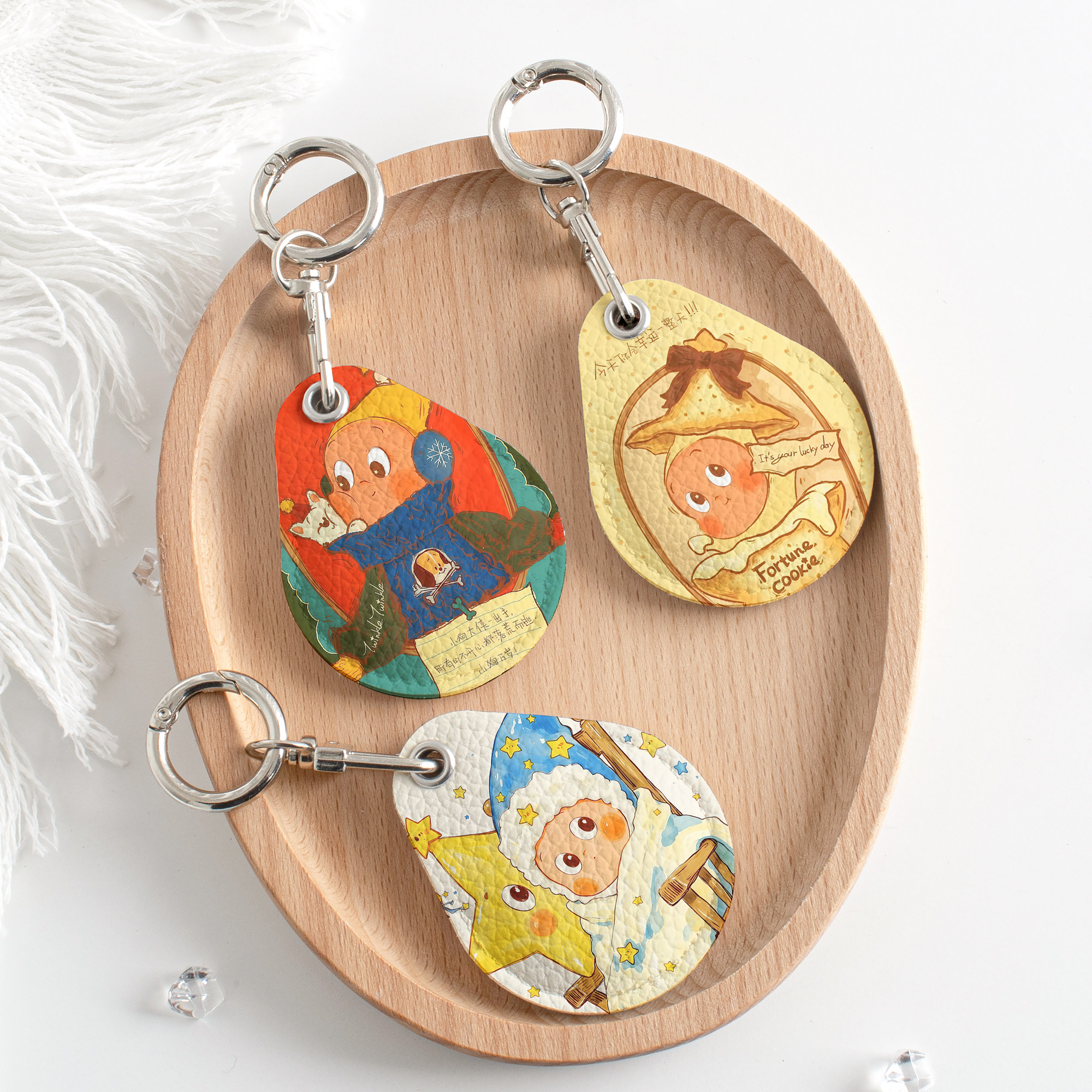 星星人门禁卡套油画长方形水滴钥匙扣迷你感应小区公交电梯保护套