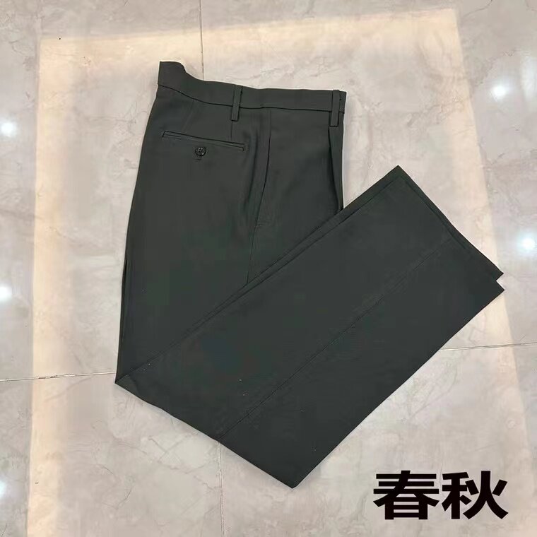 松枝绿春秋裤厚毛料常服裤子宽松军迷裤休闲裤工装裤带屁兜