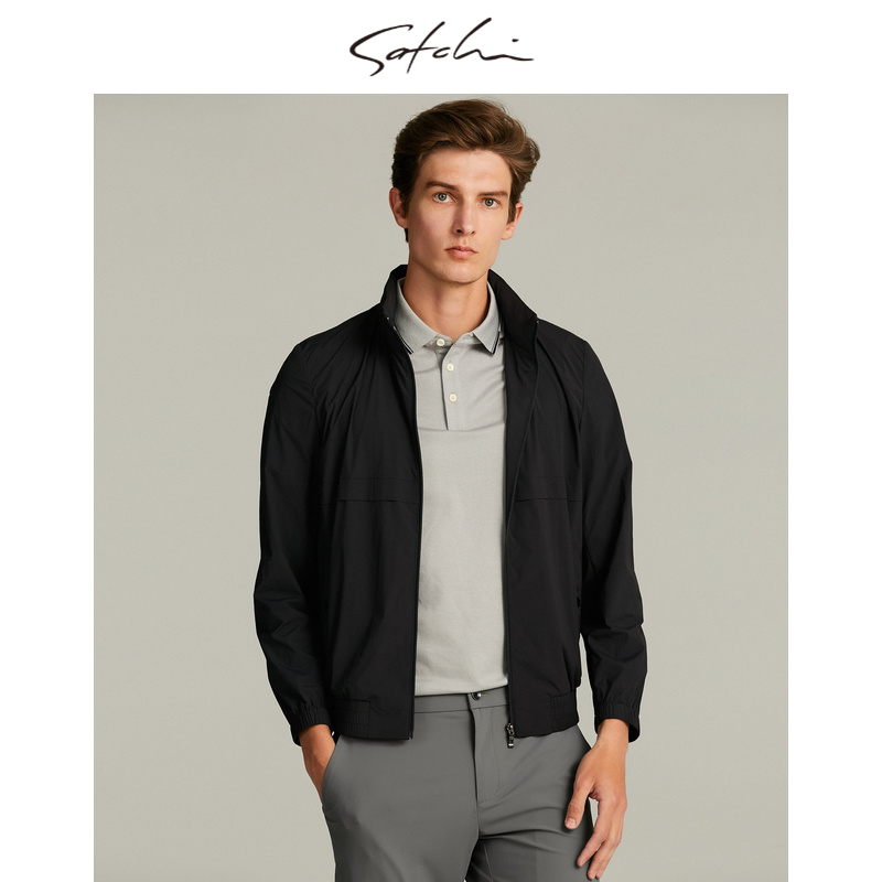 SATCHI沙驰男装男士防晒服秋季新款可拆连帽立领皮肤衣夹克外套男