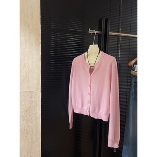 01Y11E788M 粉色温柔风彩色细节羊毛开衫 温柔粉