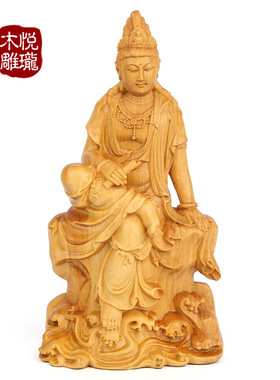黄杨木雕自在观音 手工制造 木质工艺品摆件创意礼品批发代发