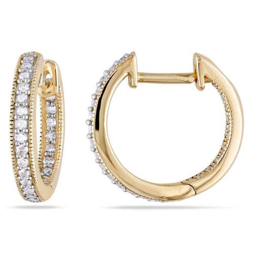 Amour 1 4 CT TW镶钻Inside Outside耳环14K黄金