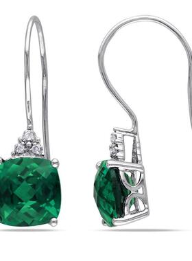 Amour Created Emerald蓝宝石耳环Diamonds 10K白色金色