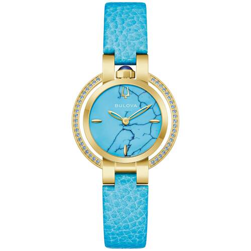 宝路华Bulova 97R104女手表女士Rubaiyat镶钻蓝色真皮