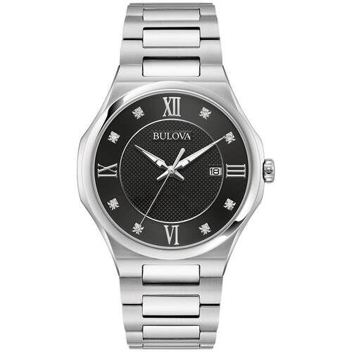 宝路华Bulova 96A323男手表男士镶钻Marker黑色银计时表