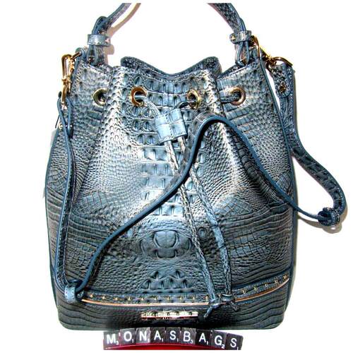 Brahmin Marlowe Slate Stratos真皮水桶单肩包415