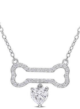Amour 3 4 CT DEW Created Moissanite狗Bone Hanging心项链