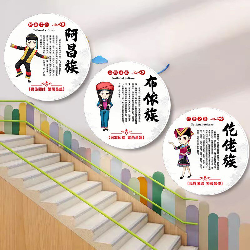 幼儿园五十六56个民族风墙面环创装饰教室楼梯走廊布置文化墙贴纸