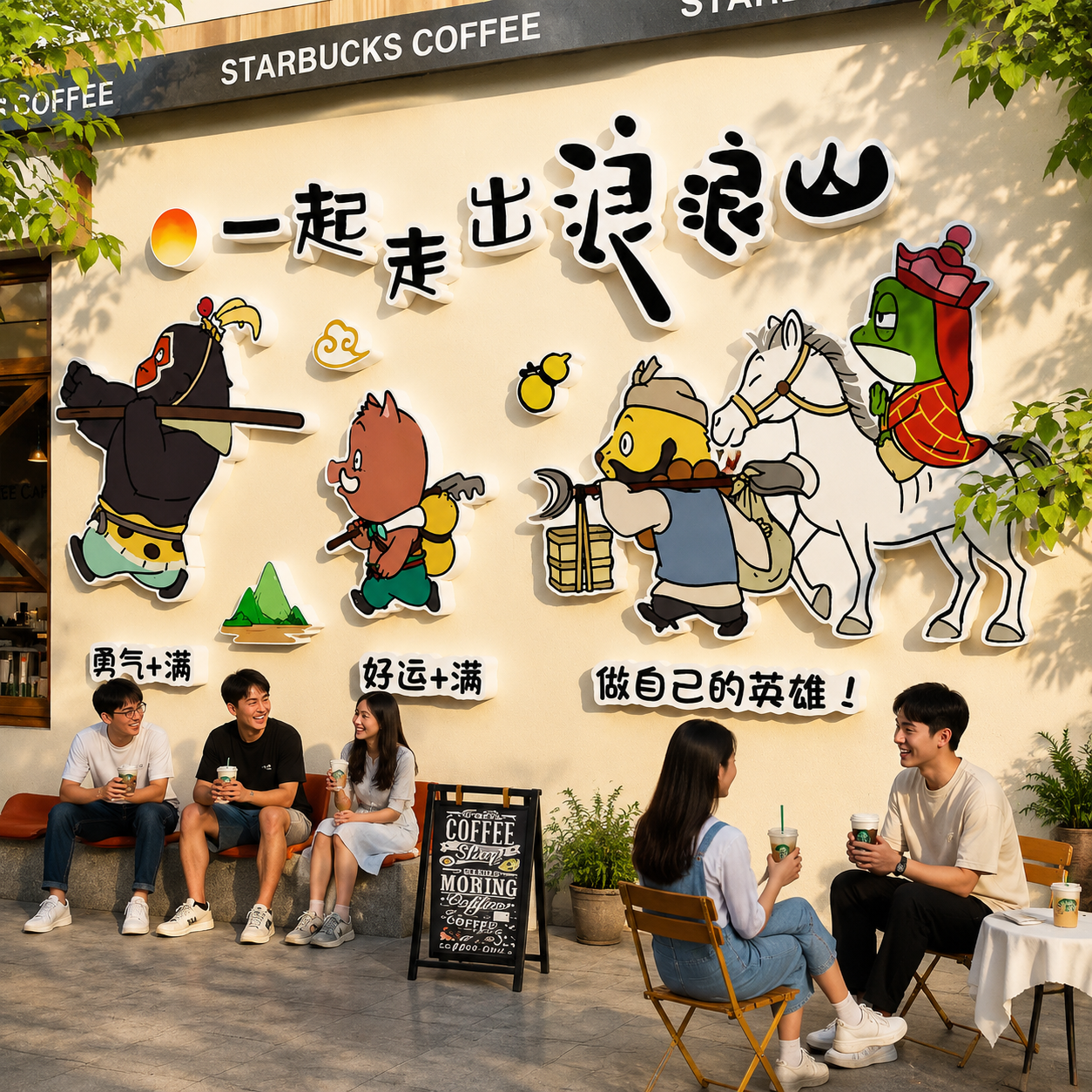 旅游景点网红打卡露营小妖怪墙贴