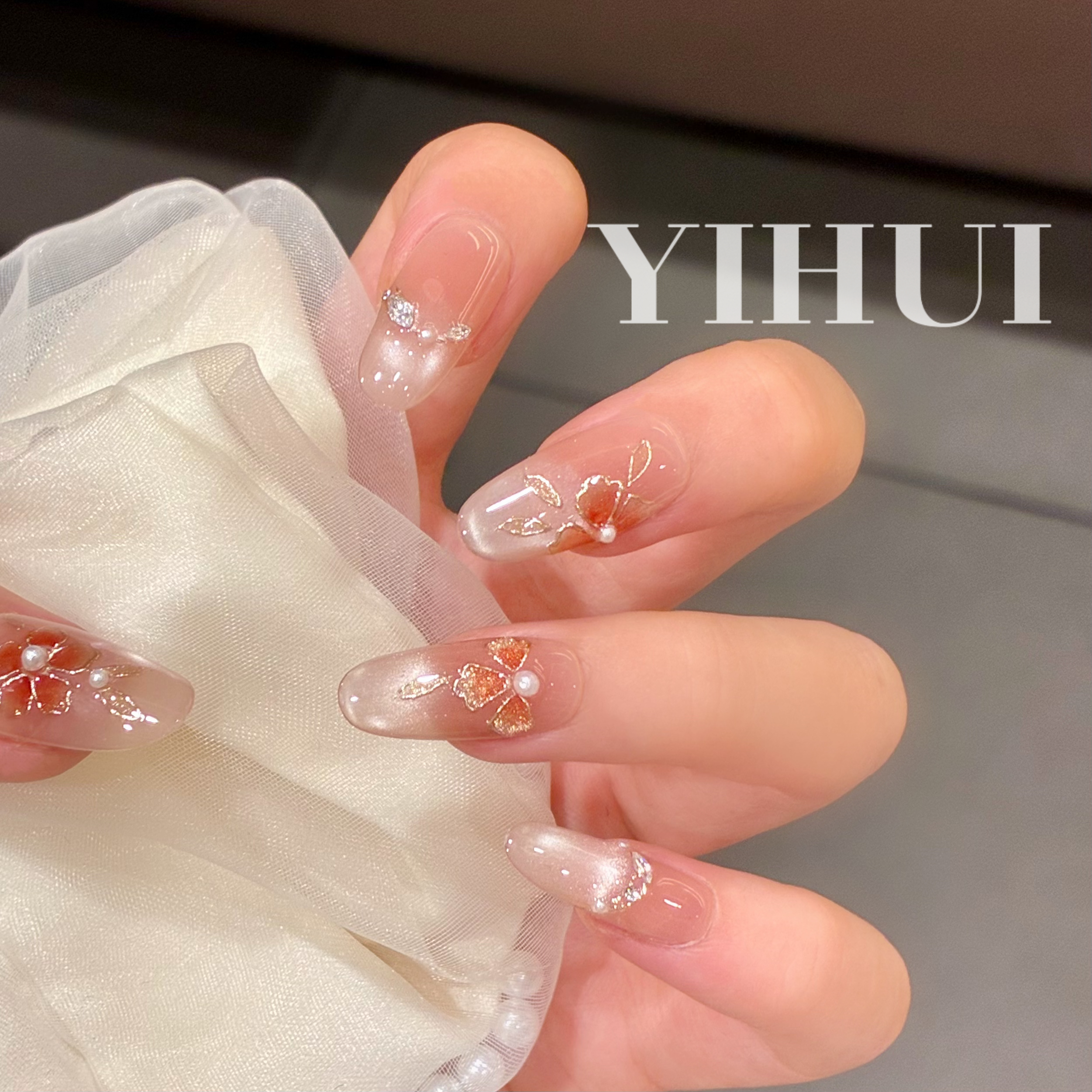 国风花卉掐丝珐琅纯手工穿戴甲