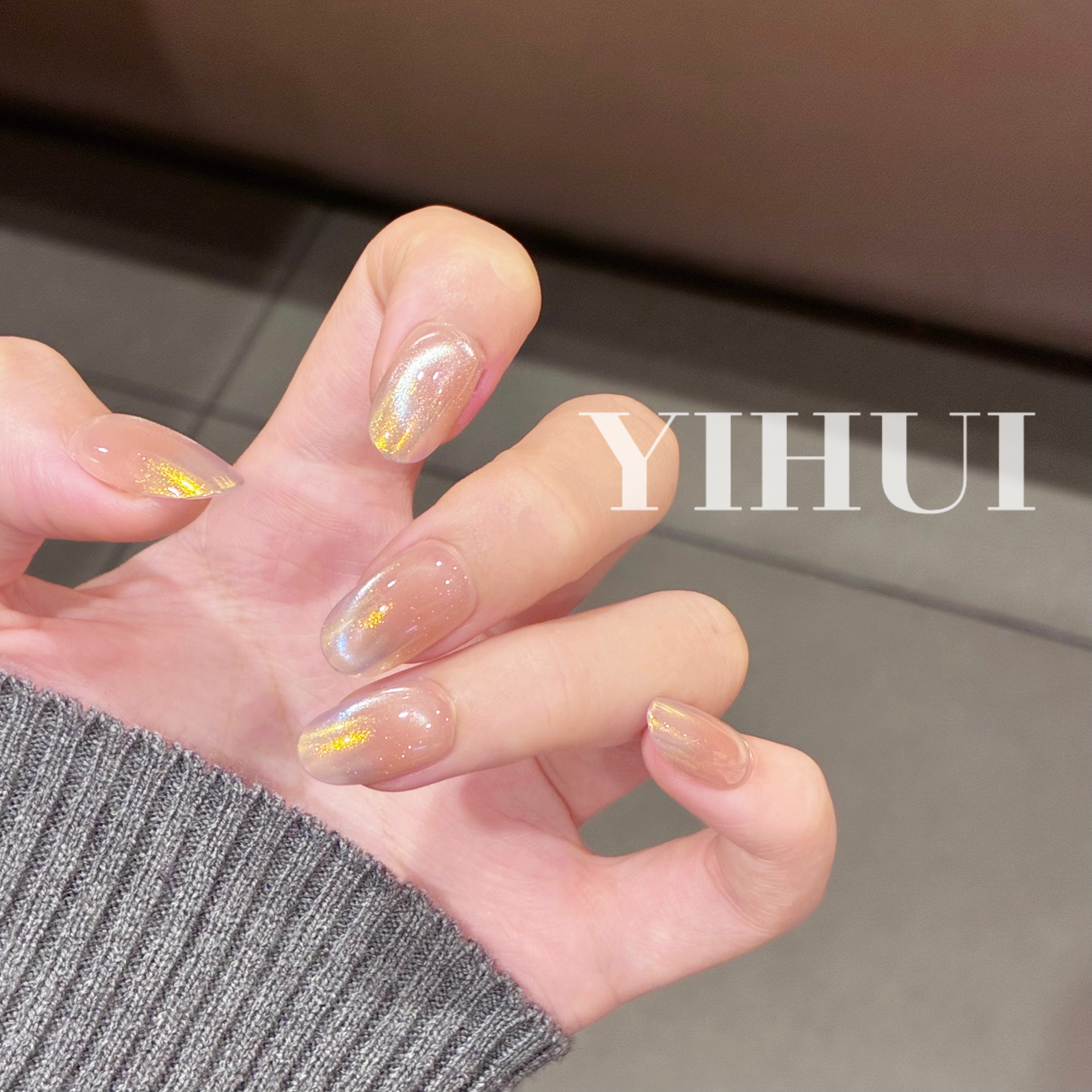 纯欲裸色月光粉渐变美甲可拆卸