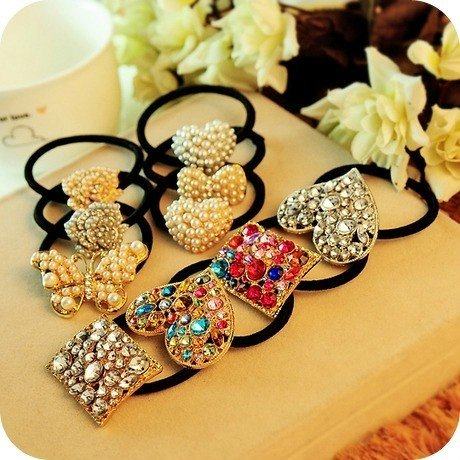 水晶森系时尚风珍珠橡皮筋头饰品