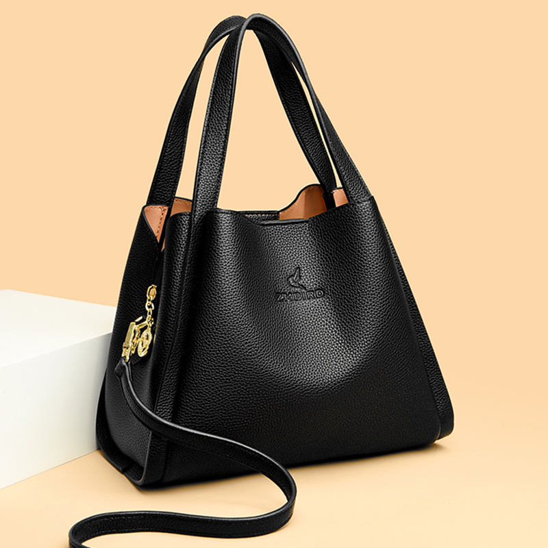 头层牛皮女士手提包包女2025新款质感大容量水桶包真皮妈妈斜挎包