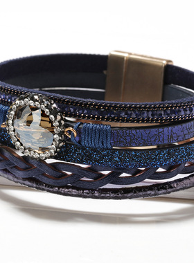 亚马逊热卖欧美多层手工编织天然水晶情侣手链女首饰bracelet饰品