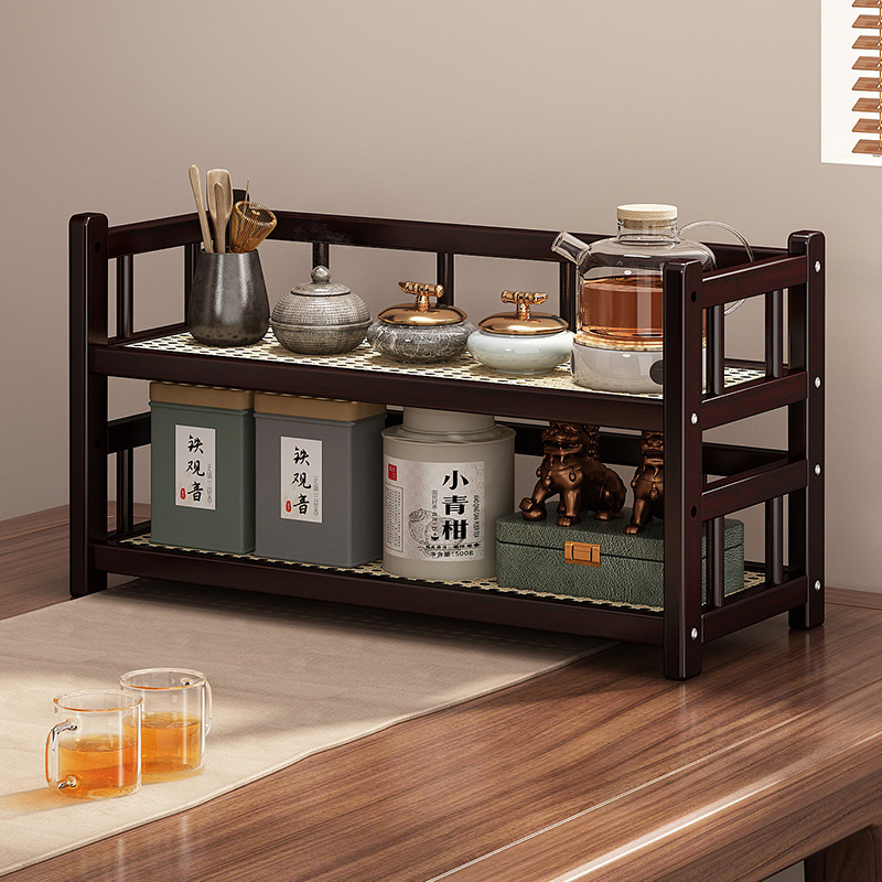 桌面小型博古架茶杯茶具置物架新中茶叶收纳架非实木紫砂壶摆放架
