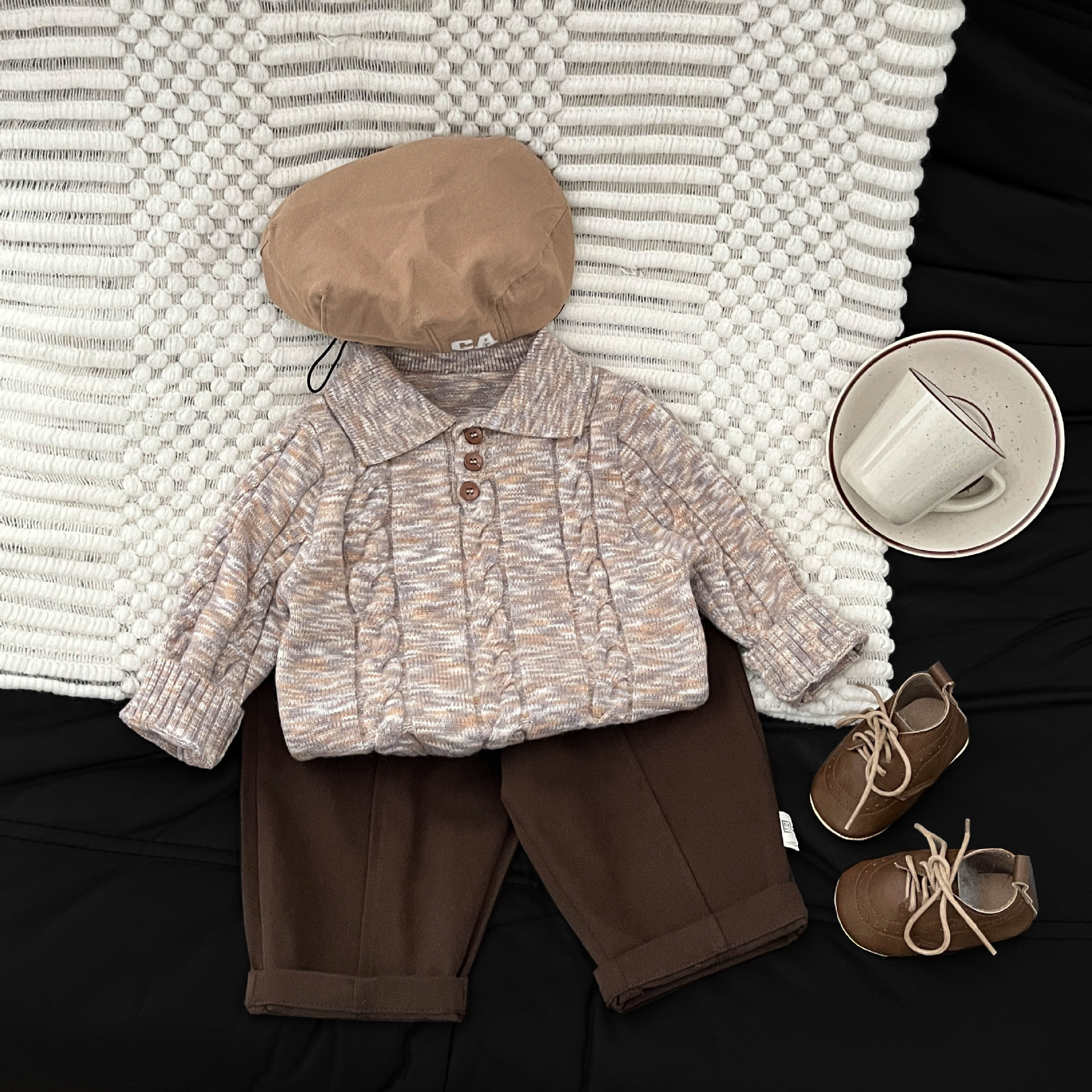 韩国童装潮男童毛衣秋冬季2025新款韩系帅气宝宝polo领麻花针织衫