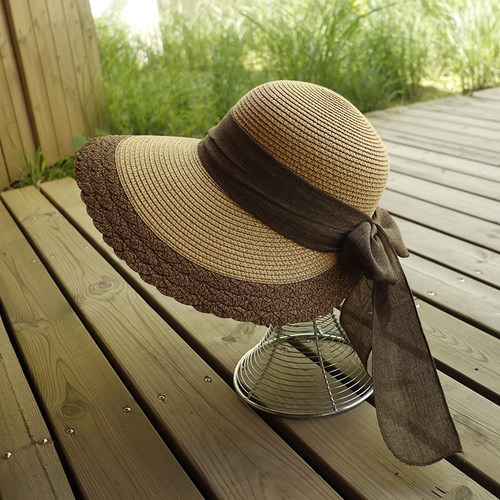帽子女款2025新款防晒帽夏季防紫外线大檐太阳帽长蝴蝶结遮阳草帽