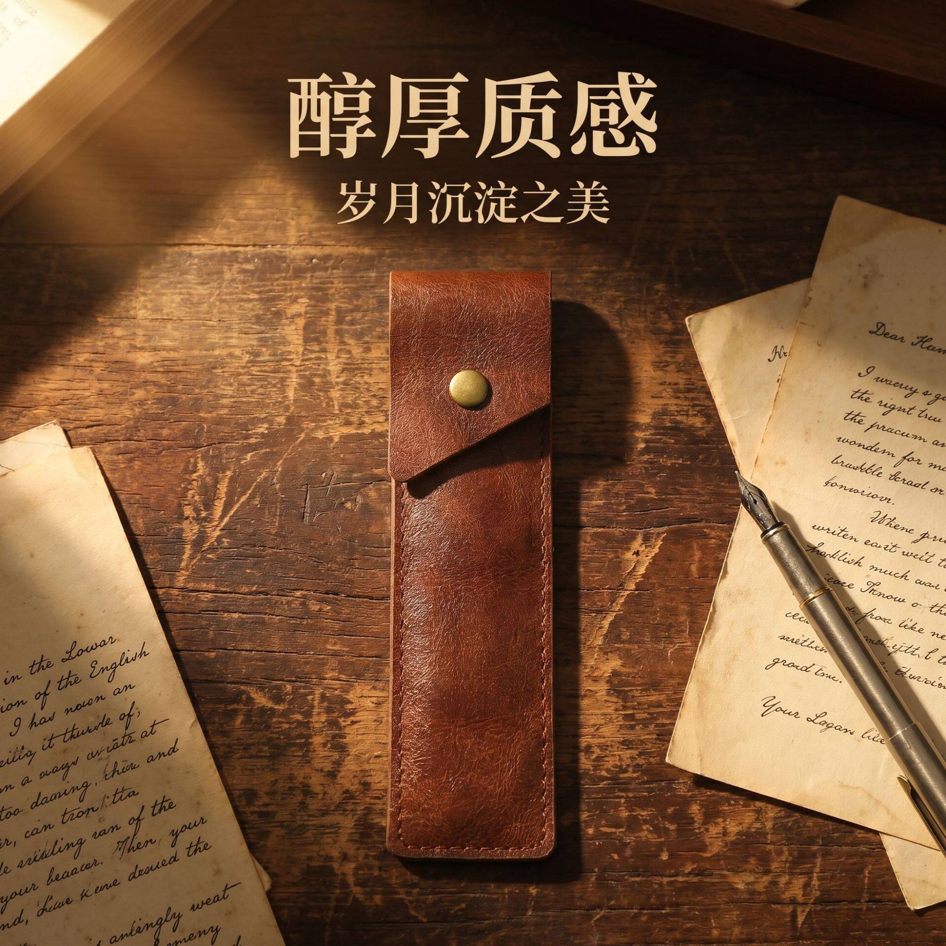 按扣迷你笔袋PU皮签字笔盒复古手工擦色褶皱钢笔保护套铅笔收纳袋