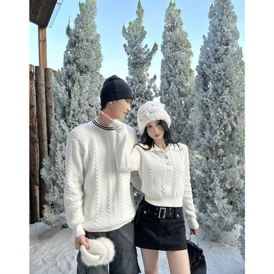 显瘦气质冬季白色学院毛衣针织衫