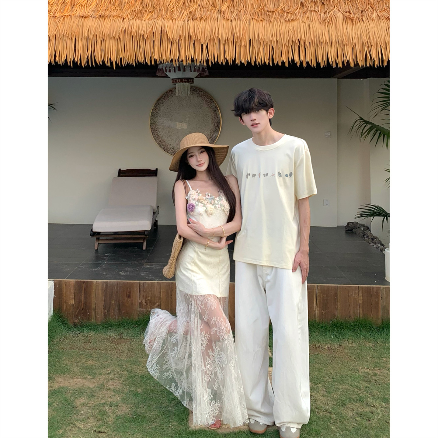 小众设计感情侣装夏季2026韩版短袖衬衫男女连衣裙法式一裙一衣潮