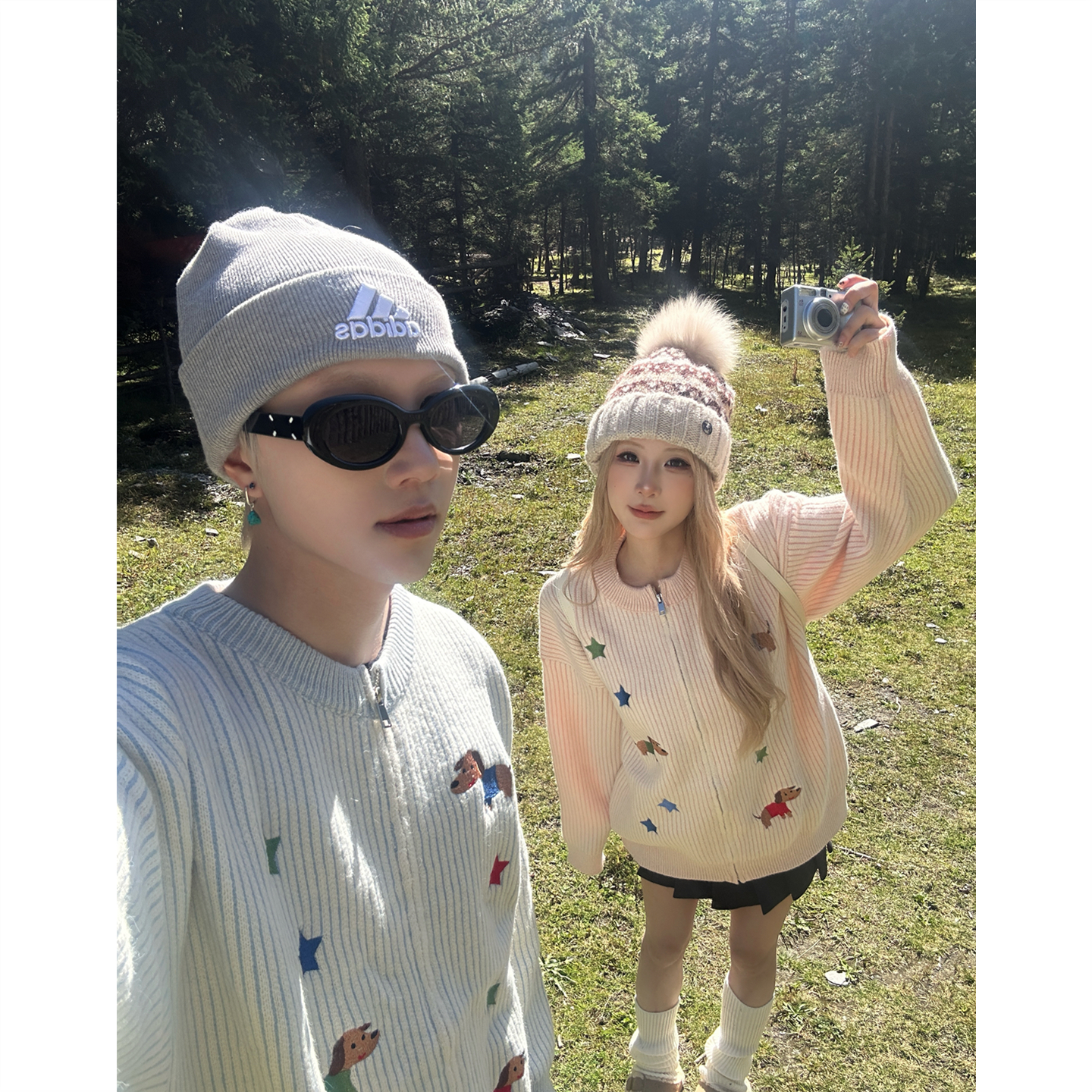 卡通小狗刺绣ins风潮牌情侣毛衣