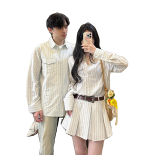 小众设计感情侣装春秋季2025韩版长袖衬衫女连衣裙法式一裙一衣潮