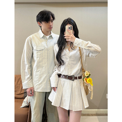小众设计感情侣装春秋季2025韩版长袖衬衫女连衣裙法式一裙一衣潮