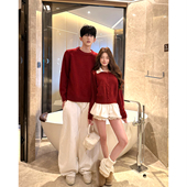 新年红色情侣装 外套潮牌 针织衫 秋冬ins超火毛衣男女韩版 宽松法式