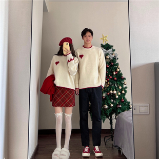 针织衫 情侣装 法式 超火过年红色毛衣连衣裙一男一女韩版 潮 秋冬新款