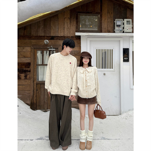 法式温柔蕾丝系带慵懒软糯毛衣