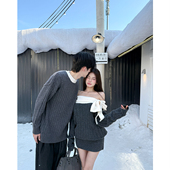 秋冬2025新款 ins超火毛衣连衣裙一男一女韩版 法式 情侣装 针织衫 潮