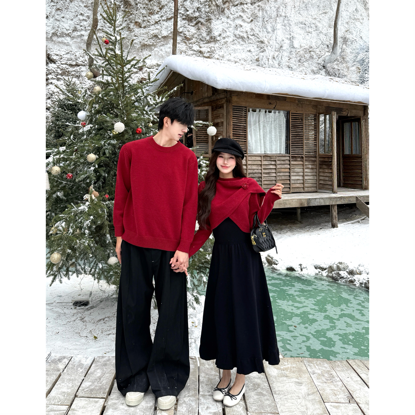 赤茶玫瑰高级感秋冬毛衣+裙子