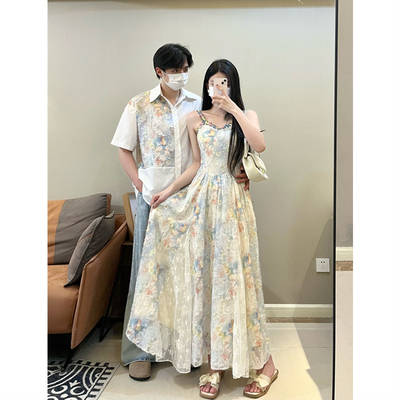 高级感法式碎花收腰显瘦长裙