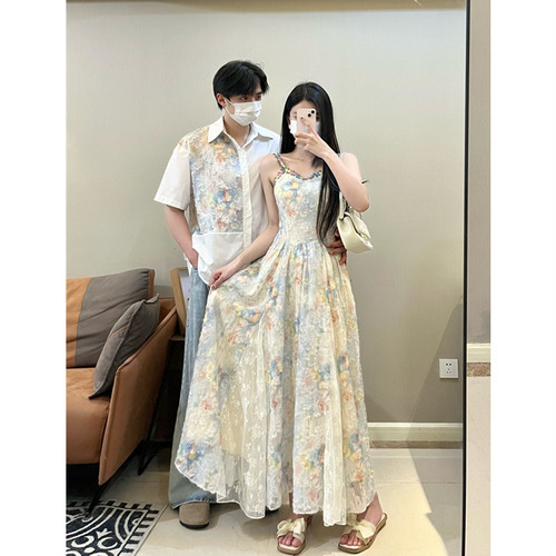 高级感法式碎花收腰显瘦长裙