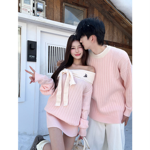 针织衫 情侣装 法式 ins超火毛衣连衣裙一男一女韩版 潮 秋冬2025新款