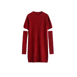 情侣装秋冬新款过年红色毛衣连衣裙一男一女韩版超火法式针织衫潮