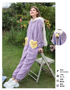 乌拉拉公主秋冬新款女士减龄连体睡衣连帽卡通家居服