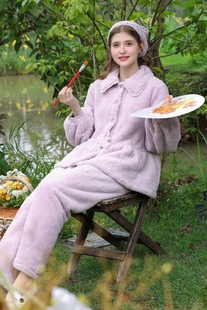 乌拉拉公主女生秋冬新款减龄爆款雪花绒家居服套装