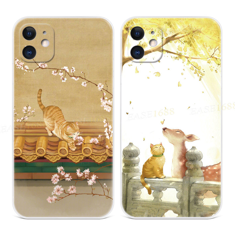 古风小猫咪适用iPhone12苹果11手机壳13可爱14卡通15plus中国风16promax文艺mini女款迷你新款软