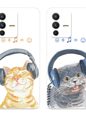 音乐猫咪适用vivo s17手机壳s18s16s15s12s10文艺s9s7t可爱s6简约x23幻彩版x21i卡通女款软a