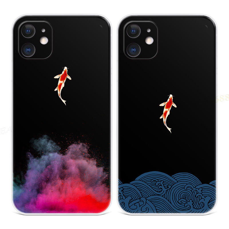 中国风锦鲤适用iPhone11苹果12手机壳17air/16/15/14/13/7/8/6plus原创promax简约XR好运男生mini文艺女款软