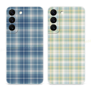 s24 A54plus女款 s23 A55 edge软十 文艺s21ultra绿色格纹s20fe简约小清新A56 蓝色格子适用三星s22手机壳s25