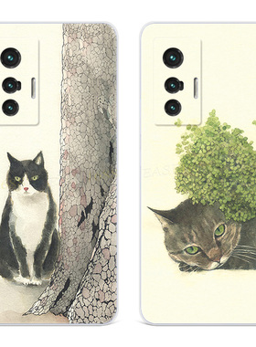 黑色猫咪适用vivo x80手机壳x100x90x70x30pro+简约x20x9x7x6plus可爱文艺s女款软t