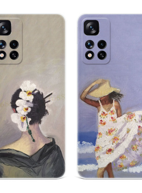 少女背影适用小米红米note12手机壳11t文艺油画10pro+复古欧美风9/8/7/5简约探索版4x女款轻薄软十