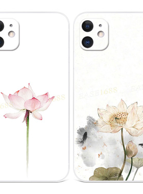 小清新荷花适用iPhone11苹果12手机壳17Air/15plus禅意xsmax简约xr文艺16promax中国风mini女款x迷你新款软