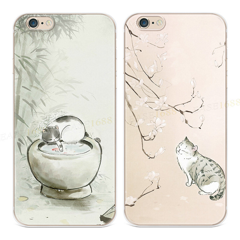 复古小猫咪适用iPhone13苹果8plus手机壳14promax中国风6/6S文艺7可爱第se二2三3代六七八十四