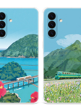 日系旅行插画适用三星A56手机壳A55A54A53A52A36A35A34A33A26A16A15A14A06夏日小清新文艺绿色女款超薄软