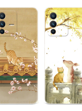 古风小猫咪适用vivo s17手机壳s18s16s15s12s10pro文艺s9s7s6t中国风x23幻彩版x21i可爱小清新女款软a