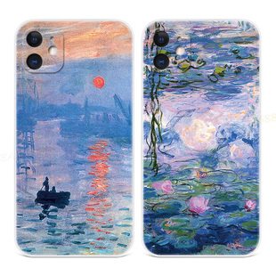 日出油画适用iPhone11苹果12手机壳17air/16/15/14/13/7/8/6plus艺术XR文艺睡莲promax莫奈简约女款mini软